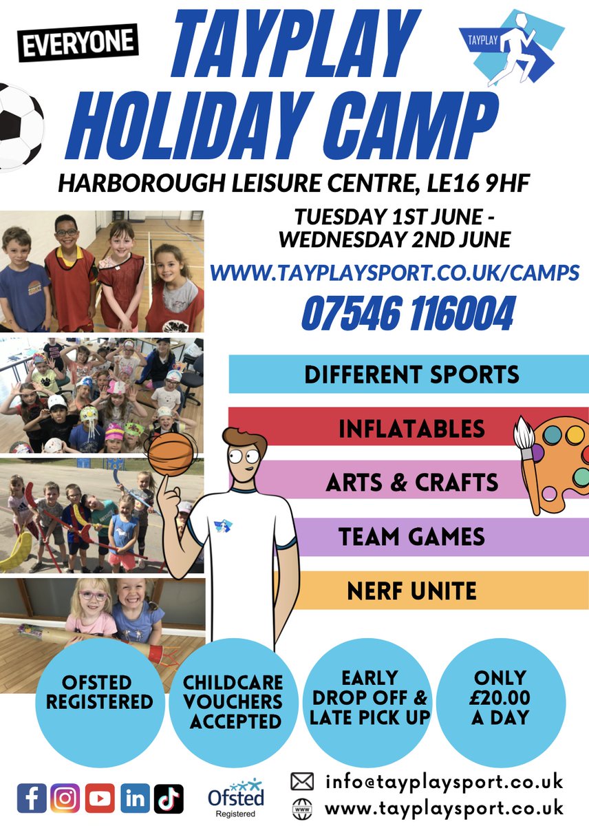SportInHarb's tweet photo. Looking for activities for the kids for the next half term? Check out TayPlaySport who will be running sessions at Harborough Leisure Centre @EveryoneActive @HarboroughDC @HarbMail #StayHealthyHarborough https://t.co/FSFCVMNONc