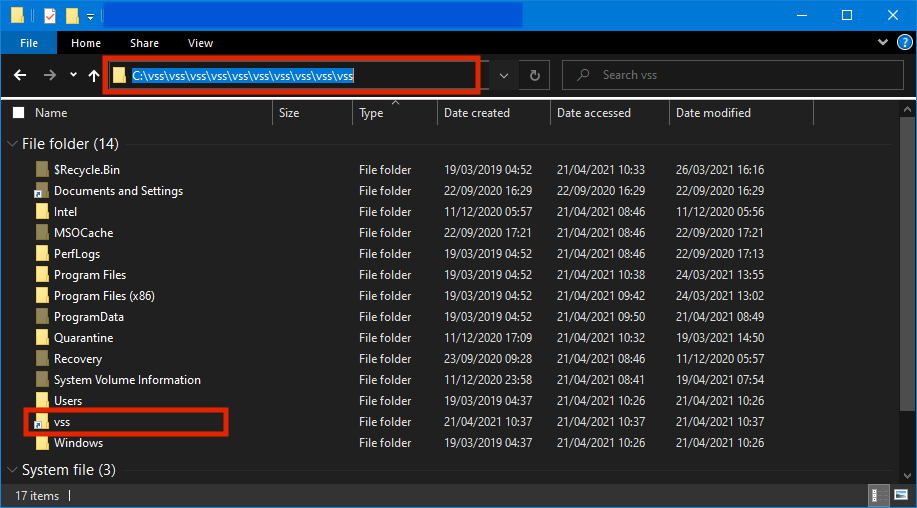 diogowski_'s tweet photo. This is a peculiar #DFIR behavior of a #volumeshadowcopy that seems to instantly backup a link created to itself. #vss #inception https://t.co/git3ElReWq