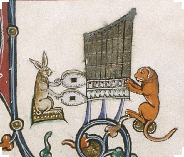 MedievalOrgan's tweet photo. Positive organ played by a rabbit and a dog. Gorleston Psalter (1310-1324) #medievalorgan #positiveorgan https://t.co/AOtlh21k9Q