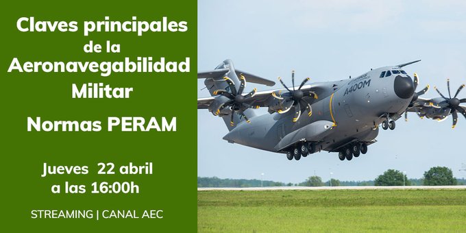 aec_es's tweet photo. ❗Recuerda❗
📆 Mañana jueves 22 a las 16.00h encuentro del #CanalAEC sobre #Aeronavegabilidad y normas #PERAM
Más info 👉https://t.co/l2Di7D1ZFk
CC: @Infodefensa @DefensaCom @flynewsmagazine @actualidadaero https://t.co/lBEkagO1mK