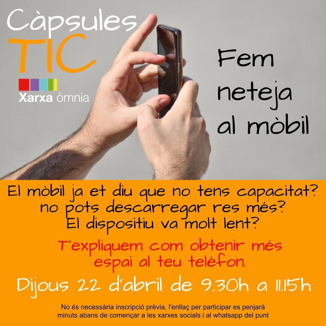 Demà comencem les càpsules TiC on veurem com fer neteja al mòbil per tal d'aconseguir més espai.
Per entrar al taller fes clic al següent enllaç:
teams.live.com/meet/948663524…