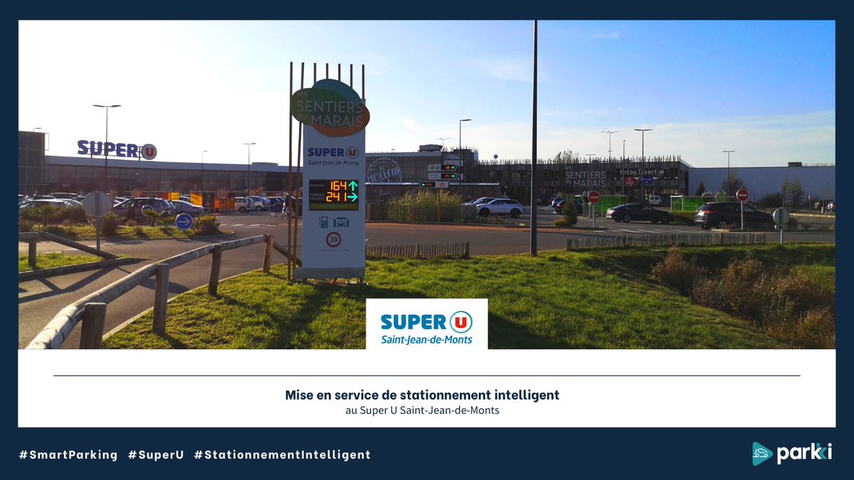 Cette semaine, Parkki déploie sa solution de stationnement intelligent au #SuperU de St-Jean-de-Monts !
700 places ont été installées, permettant aux clients de trouver plus facilement des places de stationnement, rendant ainsi le parking plus fluide !
<a href="/JCB_Signa/">JCB Signalisation</a> @boschfrance