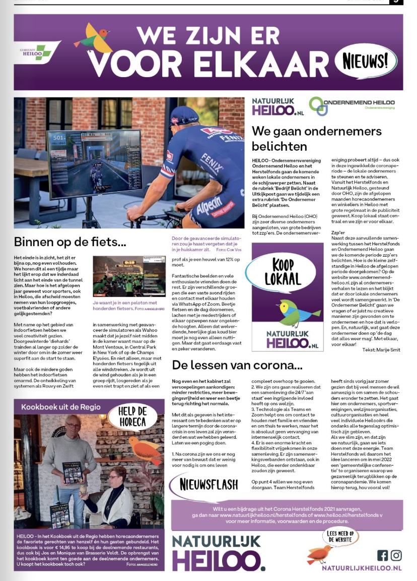 Het Herstelfonds en OHO gaan de komende weken lokale ondernemers in de schijnwerper zetten. 
Naast de rubriek ‘Bedrijf Belicht’ in de Uitkijkpost gaan we tijdelijk een extra rubriek ‘de Ondernemer Belicht’ plaatsen. #natuurlijkheiloo