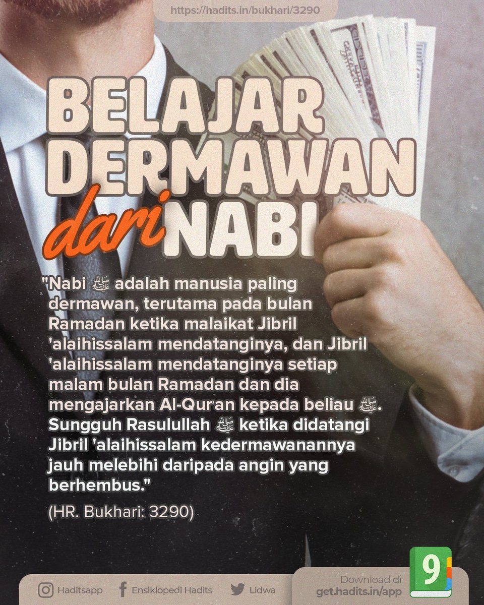 lidwa's tweet photo. RAMADAN BULAN BERAMAL

Gimana sih Nabi ﷺ di bulan Ramadan dalam beramal?

“Nabi ﷺ adalah manusia paling dermawan,… Sungguh Rasulullah ﷺ ketika didatangi Jibril 'alaihissalam kedermawanannya jauh melebihi daripada angin yang berhembus.”

https://t.co/aR0Ksy3Auc https://t.co/8TrbqDqeRn