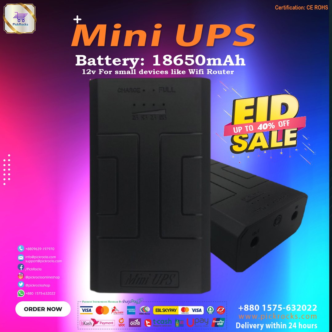 PickRocksShop's tweet photo. !! EID OFFER !! Discount up to 40% !!

Order Now @
https://t.co/VLb2G3Sau9

❎ পূর্বের মূল্য : ১,৭৫০/-
✅ বর্তমান মূল্য : ১,২২৫/-

 #online #onlineshop #socialmedia #MiniUps #WifiRouter #CCTV #ipcamera #fingerprintmachine #modem #telephone #picrocksshopping https://t.co/CeigJnKkYZ