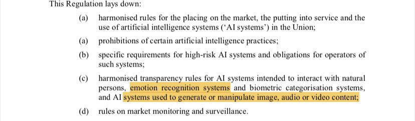 European proposal for an  #AI regulation is here. Will require transparency, so explainable AI? Some uses of AI prohibited. Also the first law that regulates and allows the use of deepfakes.  https://ec.europa.eu/newsroom/dae/document.cfm?doc_id=75788
