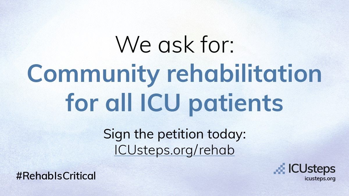 Today is National ICU Rehabilitation Day.

We are supporting the <a href="/ICUsteps/">ICUsteps</a> #RehabIsCritical campaign to demand improved services for intensive care patients after leaving hospital. 

You can support the campaign by signing the petition: petition.parliament.uk/petitions/5825…