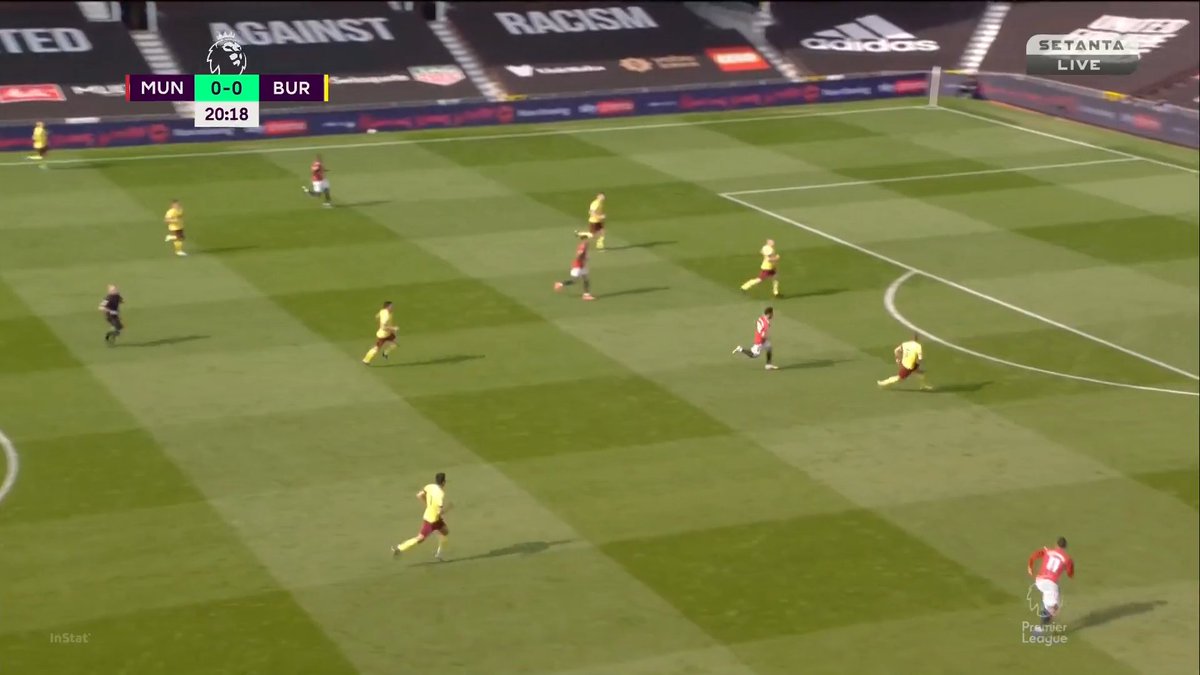 We dropped into a 3-6-1 and showed its value against a two-man initial press. Fred commanded the attention of the second CF which meant the RM had to close down Maguire. This resulted Shaw being free and the space behind the RB. It was a good sequence we didn't do enough of.