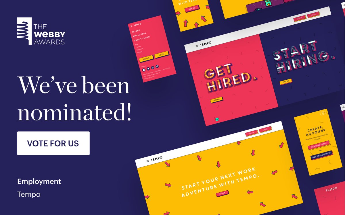We've been nominated for a Webby! We're thrilled to announce our nomination with <a href="/tempo_uk/">Tempo</a> for Best Employment Website at <a href="/TheWebbyAwards/">The Webby Awards</a>.

The public vote is open so please vote for Tempo
VOTE: bit.ly/win-the-webby

#webbys #employment #bestwebsite #recruitment #webdesign