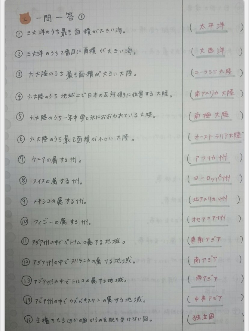 Clearnote 勉強ノートまとめ こんばんは 梨泰院クラスにハマってる中の人です 今日紹介するのは 社会 地理一問一答全範囲 凪 さんのノート 地理 勉強垢 中学生 中学 勉強垢始めました T Co Dqtypmnkrc Twitter