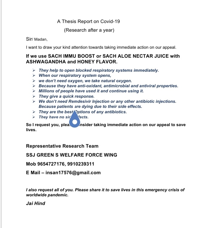 RKumarRajpoot3's tweet photo. A Thesis Report on Covid-19
    Research after a year

The best Options of Remdesivir &amp; others Injections to save lives.
@drharshvardhan
#AIIMS
#COVID19 https://t.co/F4mE6o9Z7e
