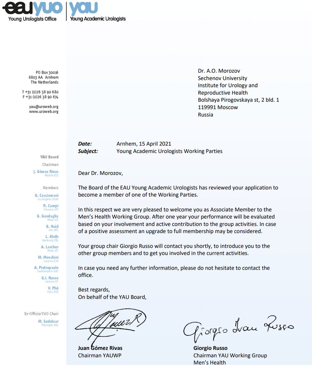 Andrey Morozov (@andreyomorozov) on Twitter photo It's a great privilege to become an associate member of YAU <a href="/EAUYAUrology/">EAU Young Academics</a>, Men's Health Working Group. Looking forward for collaboration. It's a great privilege to become an associate member of YAU <a href="/EAUYAUrology/">EAU Young Academics</a>, Men's Health Working Group. Looking forward for collaboration.