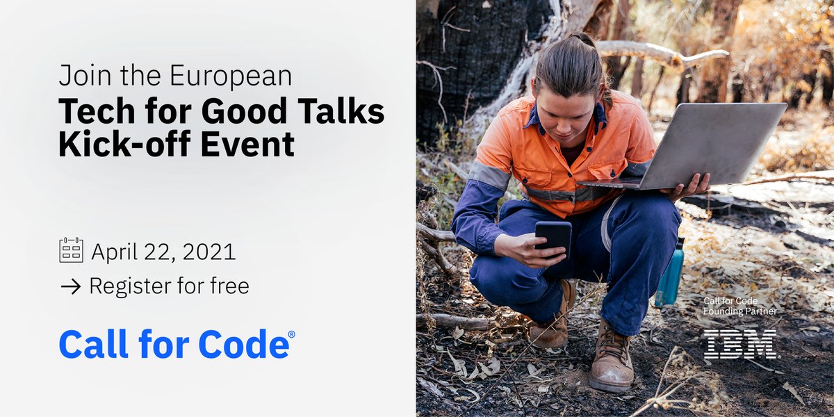 💡 Ready to turn #responsiblecomputing into a #CallforCode project? Join me tomorrow 👉ibm.biz/BdfqXh at the #Techforgood Europe kick-off event to build your skills and get you started on your open-source project. See you there!