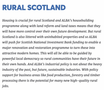 We see the <a href="/AlbaParty/">ALBA Party</a> manifesto also highlights the crucial role of housing in creating sustainable futures for our rural areas, and calls for locally-led action.

#ruralhousing #affordablehomes #emptyhomes #holyrood2021 #sp2021 #manifesto