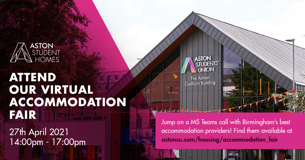 aston_union's tweet image. Looking for accommodation? 🏡

Join our Accommodation Fair and jump on an MS Teams call with Birmingham's best housing providers. 😊

📆27th of April, from 14:00 - 17:00
📲 astonsu.com/housing/accomm…