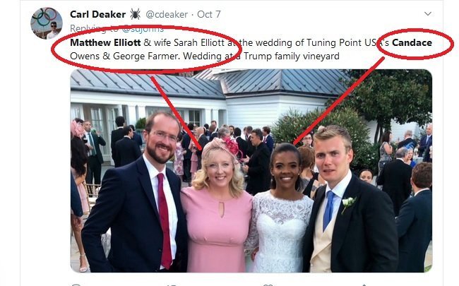 4/ Matthew Elliott isn't just an agent of kleptocratic billionaires. He's linked to the fascist right. He attended the wedding of extreme Islamophobe Candace Owens who has said Nazism would have been fine if Hitler hadn't tried to globalise it.