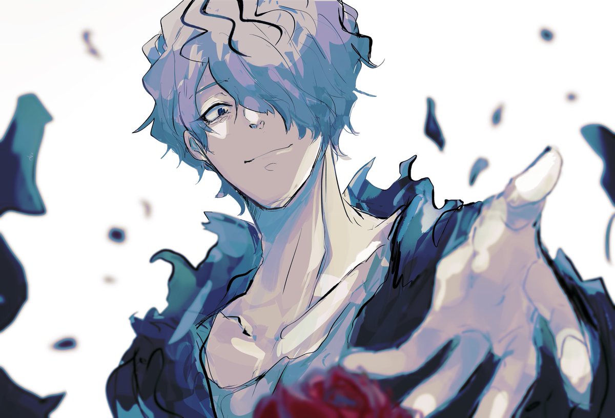 garry (ib) 1boy hair over one eye male focus solo smile short hair looking at viewer  illustration images