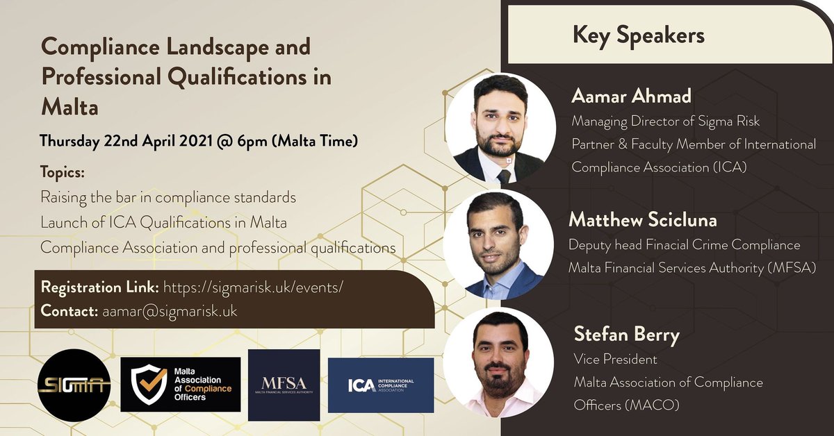 <a href="/risk_sigma/">Sigma Risk</a> is holding a webinar in collaboration with <a href="/MFSAComm/">Malta Financial Services Authority (MFSA)</a> and Malta Association of Compliance Officers 

Register to secure your place at sigmarisk.uk/events/