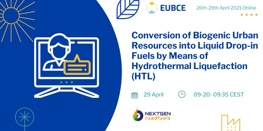 Don't miss ThomasPedersen's presentation "Conversion of biogenic urban resources into liquid dropin fuels by means of #HydrothermalLiquefaction #HTL"next 29Apr at #EUBCE2021 Speaker'sCorner! Learn more on #NGRF project! Register for free as visitor to join!bit.ly/3dAlVuA
