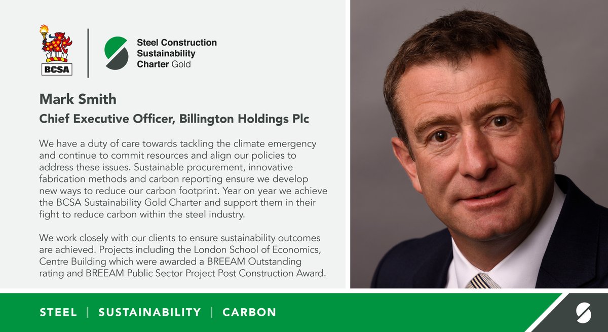 Gold level BCSA sustainability charter member <a href="/BillingtonSteel/">Billington Structures Limited</a> have a duty of care to tackle the climate emergency and continue to commit resources and align policies to address this issues and work closely with their clients to ensure #sustainable outcomes #BCSAmember