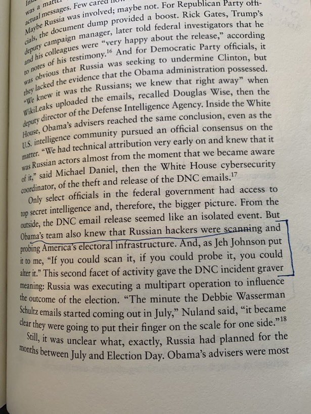 15/ I don’t know what the Senate Intelligence Report meant by “scanned.” But Jeh Johnson (Secretary of Homeland Security under Obama), told the author of the book Rigged that, as a general matter, “If you could scan it, if you could probe it, you could alter it.”