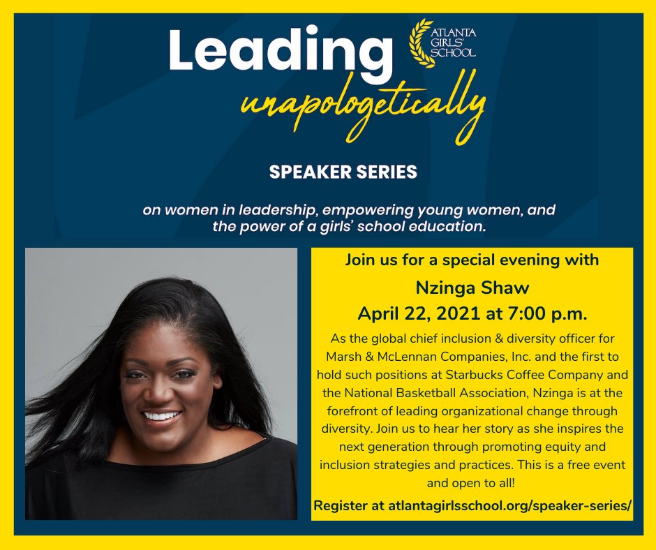 Don't forget to register for tomorrow's speaker event with Nzinga Shaw! Register at atlantagirlsschool.org/speaker-series/
#agsunapologeticallyleadingwithnzingashaw