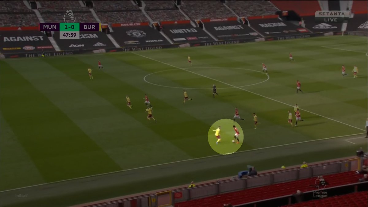 The reason Rashford's take-on created so much space is because whilst his offence was good, the defence was bad.The RB starts off in a decent position but then becomes square and dives in. Rashy skips by him and it becomes our advantage.