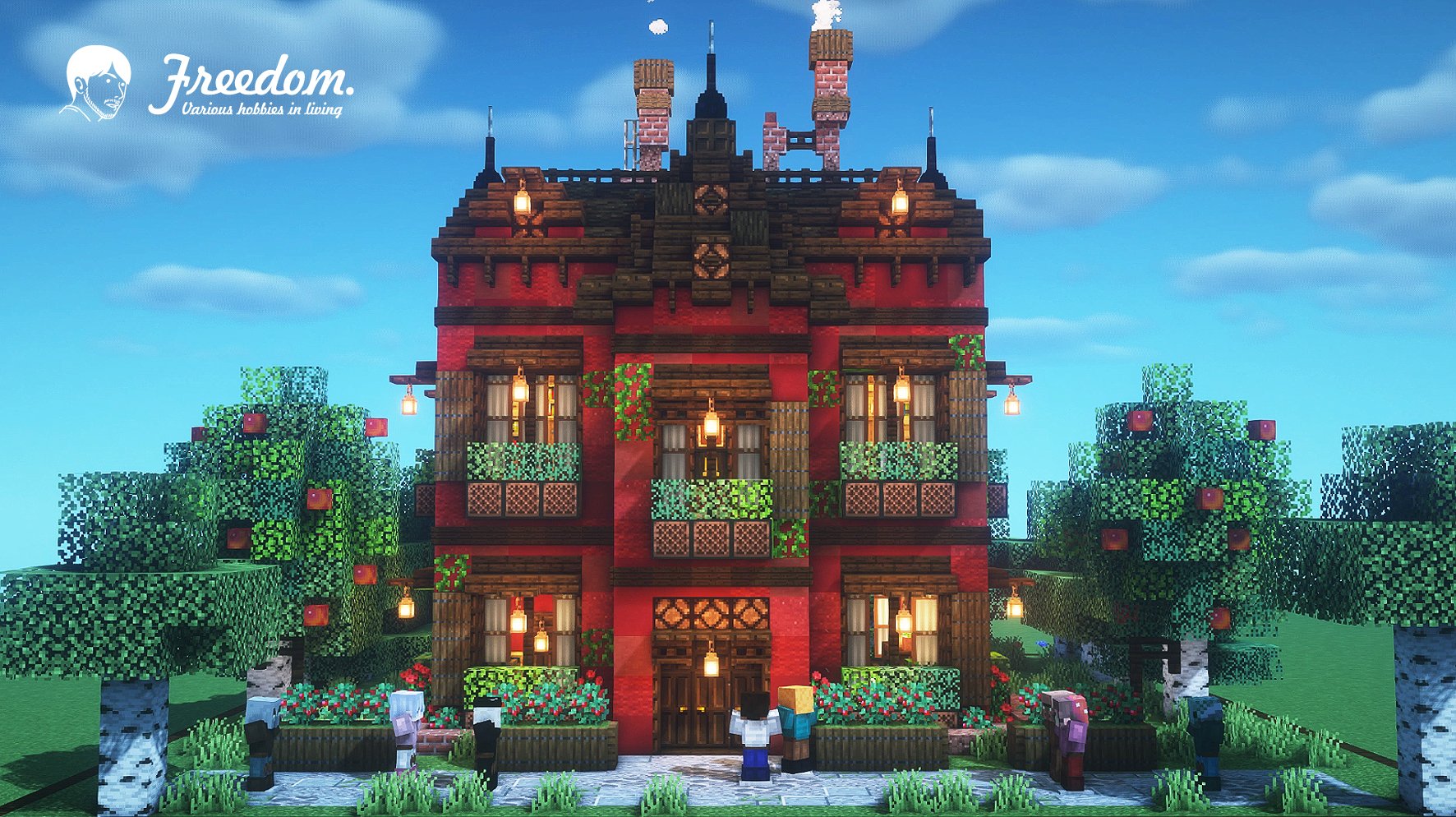 Freedom The Little Red Hotel Tutorial Video Now On Air T Co 7jas5cqvgk マイクラ マインクラフト Minecraft Minecraft建築コミュ Minecraftbuild Architect Interior Tutorial 建築 Base バニラ建築学部 Vanilla ホテル Hotel