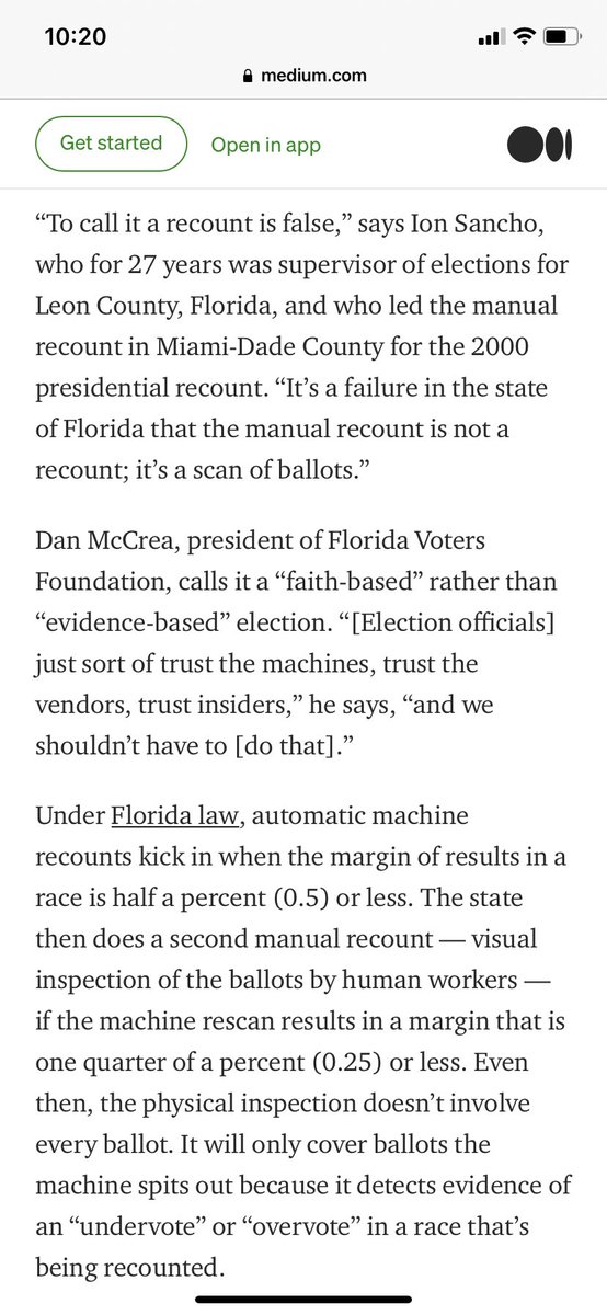 20/ “Dan McCrea, president of Florida Voters Foundation, calls it a “faith-based” rather than “evidence-based” election. ‘[Election officials] just sort of trust the machines, trust the vendors, trust insiders,” he says,’ and we shouldn’t have to [do that].’”