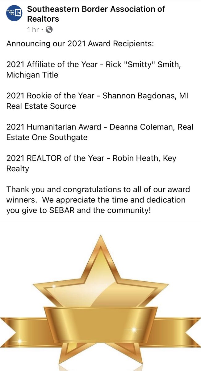 ShannonBagdonas's tweet photo. Wow ... What an Honor!! The Southeastern Border Association of Realtors has awarded me as their 2021 Realtor Rookie of the Year ✨🏆  I am humbly honored and was not expecting this award ❤️If you know someone who is looking to buy or sell - call/text me 313-766-8387
#realtor https://t.co/Ancmz3gqby