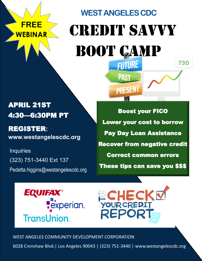 Virtual CREDIT SAVVY BOOT CAMP - Wednesday, April 21, 2021 conta.cc/3sTykPC