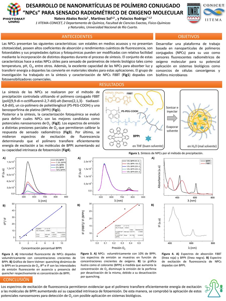PhotomatUnrc's tweet photo. Hola @cafqi2021! Les compartimos nuestro poster titulado: "Desarrollo de nanopartículas de polímero conjugado "NPCs" para sensado radiométrico de oxígeno moecular".
 #CAFQU2021  #nanopartículas #d_MartinezS https://t.co/EB3kPCNm3N