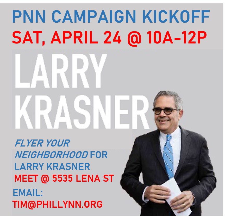 Philly_NN's tweet photo. Primary day is coming up! Walk for @DA_LarryKrasner and progressive judges in Northwest Philly this Saturday. Email Tim if you can do it. https://t.co/m2gqRdhoAA