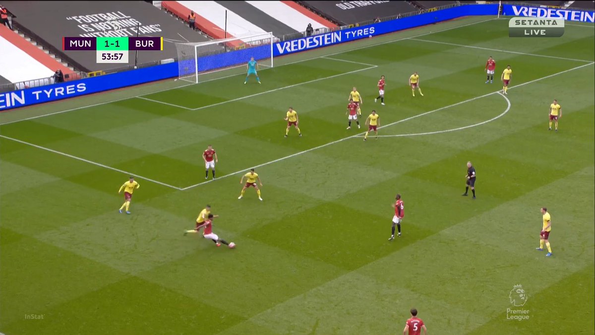 Marcus Rashford!This was ridiculous. Rashy has single coverage but he's been triangled in. If he goes left he's doubled. If he goes right he's double. He could be tripled.Rashy disregards the *whole* def. set and plays a wicked pass to Shaw, taking all three out of the game.