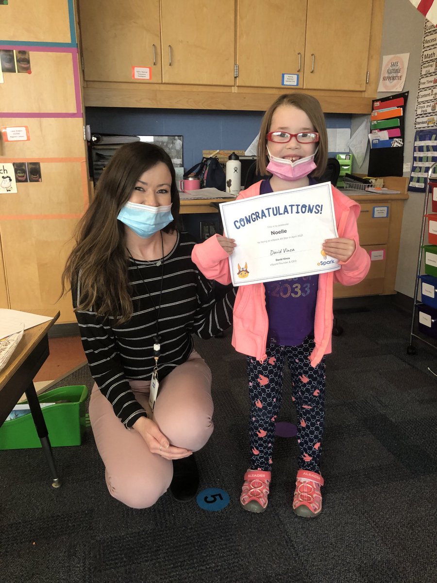 CTE17331's tweet photo. Congratulations to Noelle Stutz (Mrs. Schoen) in Kindergarten. eSpark recognized Noelle for mastering the most standards for the year at CTE. We are proud of Noelle and all of our students for their hard work. #cte17331 #eSparklearning https://t.co/ga0e5iafTr