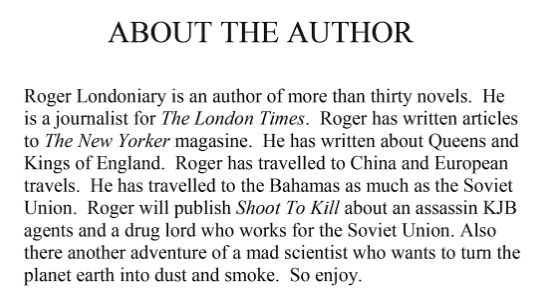 Operation Espionage is the first time we hear about the Delights of the Party and it won't be the lastRoger's bio now claims he's a journalist for the London Times