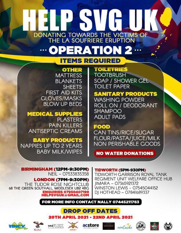 Team, lots of our soldiers from St Vincent have seen family and friends affected by the La Soufrière volcano eruptions that have blanketed the island in a layer of ash and forced more than 16,000 people to evacuate. If you can help with local donations, that would be amazing 👇👇