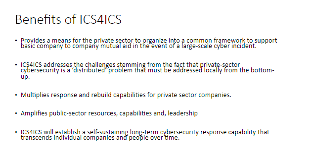 bryansowen's tweet photo. #ICS4ICS Enable and streamline a sector capability such as mutual aid for cyber disasters. https://t.co/VE2coBQ4V7