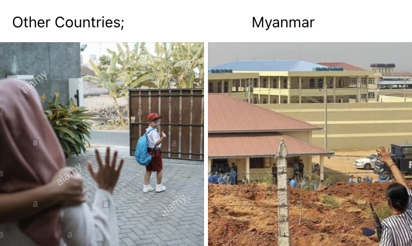 Scene of a mother greeting her son from a distance on the day of the trial. This is real situation of Myanmar.💔💔 #ReleaseTheDetainees #WhatsHappeninglnMyanmar