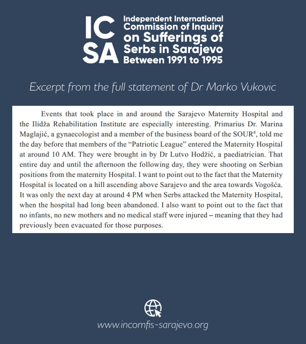 INCOMFIS_SA's tweet photo. Excerpt from the full statement of Dr Marko Vukovic who at the beginning of the war was the Deputy Director of the Sarajevo Surgical Clinic and assistant professor at the #Sarajevo Faculty of Medicine. 
For more witness statements visit⤵️
https://t.co/1tRjr7jDrN https://t.co/jnBBC5RjWv