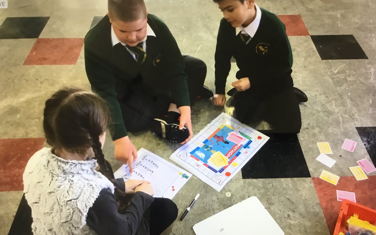 GoldfinchPrmry's tweet photo. This morning Jupiter enjoyed consolidating their times table learning with some fun multiplication board games. #timestables #mathopoly https://t.co/pvJEfcdC4f