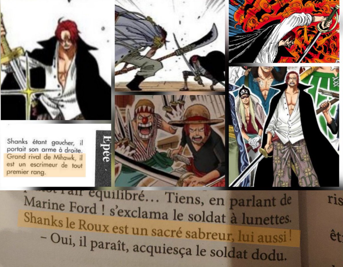 Donc pour commencer Shanks est considéré comme un épéiste. C’est écrit noir sur blanc, c’est dit plusieurs fois dans les databook et les romans, et surtout à chaque fois qu’on le voit « combattre » il utilise son sabre.