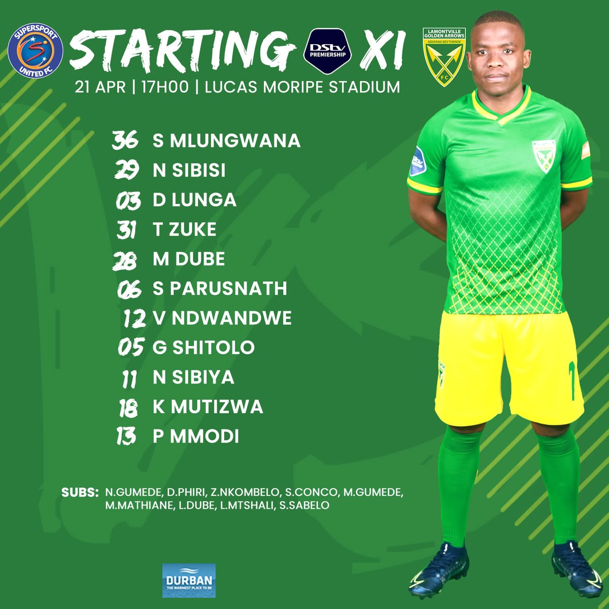 Lamontville Golden Arrows Fc On Twitter We Are Gearing Up To The Evenings Game Here Is Our Startingxi For The Game Against Supersportfc Dstvprem Durbanhasmore Ourstorycontinues Https T Co Wefokag0y3