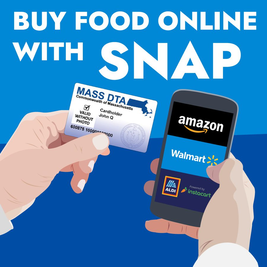 Use #SNAP to buy groceries online from Amazon, ALDI &amp; Walmart.

Learn more: Mass.gov/SNAPonline. #Covid19ma #Shoponline