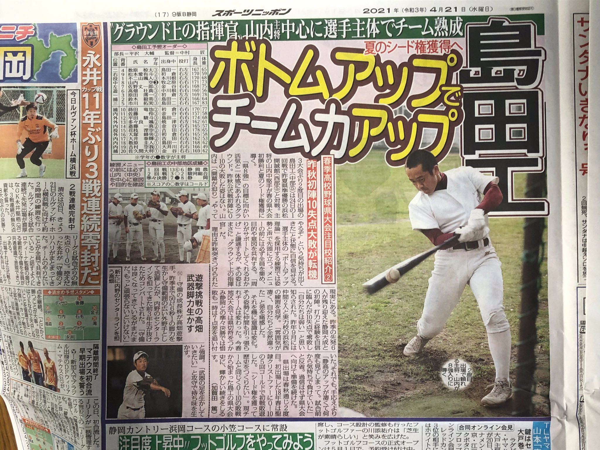 静岡県立島田工業高校野球部応援ページ 本日のスポニチで取り上げていただきました 勝つために何をすべきかを考え 練習し 土曜日の初戦に備えます 県大会は一般入場も可能です 応援よろしくお願いします 島田工業野球部 島工野球部 高校野球