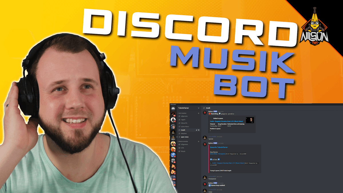 Nilson1489's tweet photo. 🎬 Discord MUSIKBOT hinzufügen - Rythm Bot Tutorial 2021 🎬
🔥 KLICK MICH HART: https://t.co/eCpwBEsiRn
#twitch #stream #streamer #streamers #streaming #youtube #youtubegaming #YouTubers #TwitchDE #twitchstreamer #nilson1489 #discord #musikbot https://t.co/KW3PrnHU2V