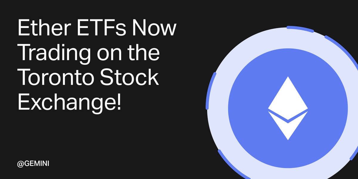 Tyler Winklevoss (@tyler) on Twitter photo Big News: #Ether ETFs are now live in Canada!
Congrats to <a href="/EvolveETFs/">Evolve ETFs</a> ($ETHR), <a href="/PurposeInvest/">Purpose Investments</a> ($ETHH), and <a href="/CIGlobalAsset/">CI Global Asset Management</a> ($ETHX) ETFs
<a href="/Gemini/">Gemini</a> is the sole custodian and service provider for every #BTC and #ETH ETF in North America. Check out #GeminiFundSolutions. To the moon! Big News: #Ether ETFs are now live in Canada!
Congrats to <a href="/EvolveETFs/">Evolve ETFs</a> ($ETHR), <a href="/PurposeInvest/">Purpose Investments</a> ($ETHH), and <a href="/CIGlobalAsset/">CI Global Asset Management</a> ($ETHX) ETFs
<a href="/Gemini/">Gemini</a> is the sole custodian and service provider for every #BTC and #ETH ETF in North America. Check out #GeminiFundSolutions. To the moon!
