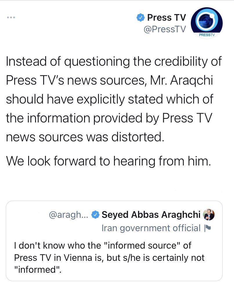 It seems that the main debate in Tehran has now become the time needed to verify that sanctions have indeed been removed (i.e. step2)E.g. The reason for the debate between Araghchi and PressTV yesterday prob was their report that the talks focus on 1week verification period 7/9