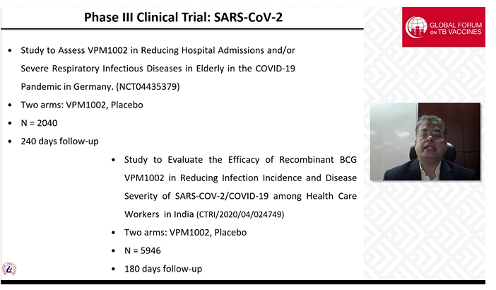Sajjad further showed applications for VPM1002 beyond TB, with an upcoming Ph.3: SARS-CoV-2 to assess VPM1002 in reducing hospital admissions &/or severe respiratory infectious diseases in elderly in  #COVID19 pandemic in Germany (8/?)