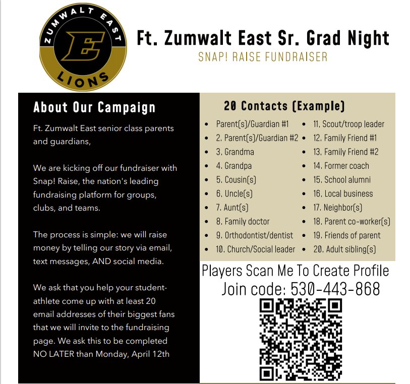 SENIORS, you want a senior grad night??! We need you to do the email fundraiser!  We still don’t have enough money!!!